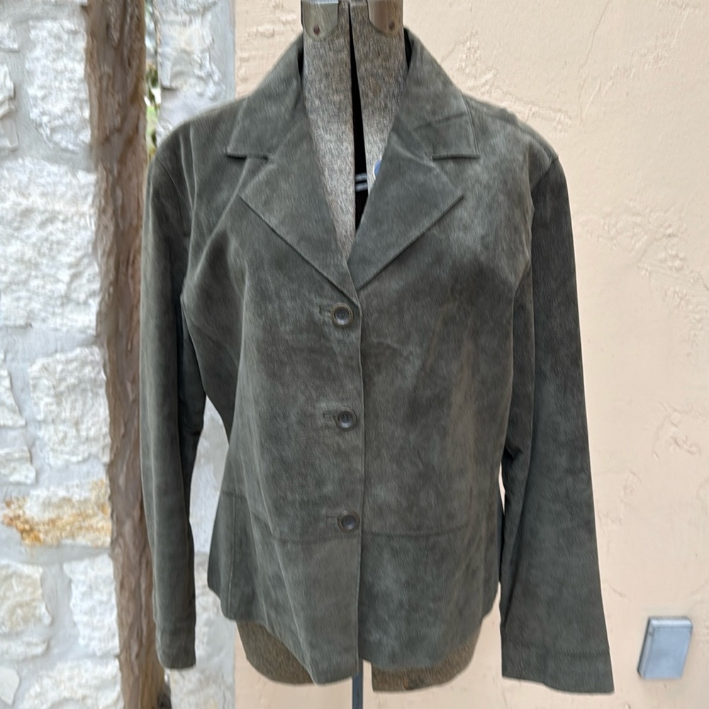 Chico’s Forest Green Suede Leather Jacket Size 2 (12-14) Medium